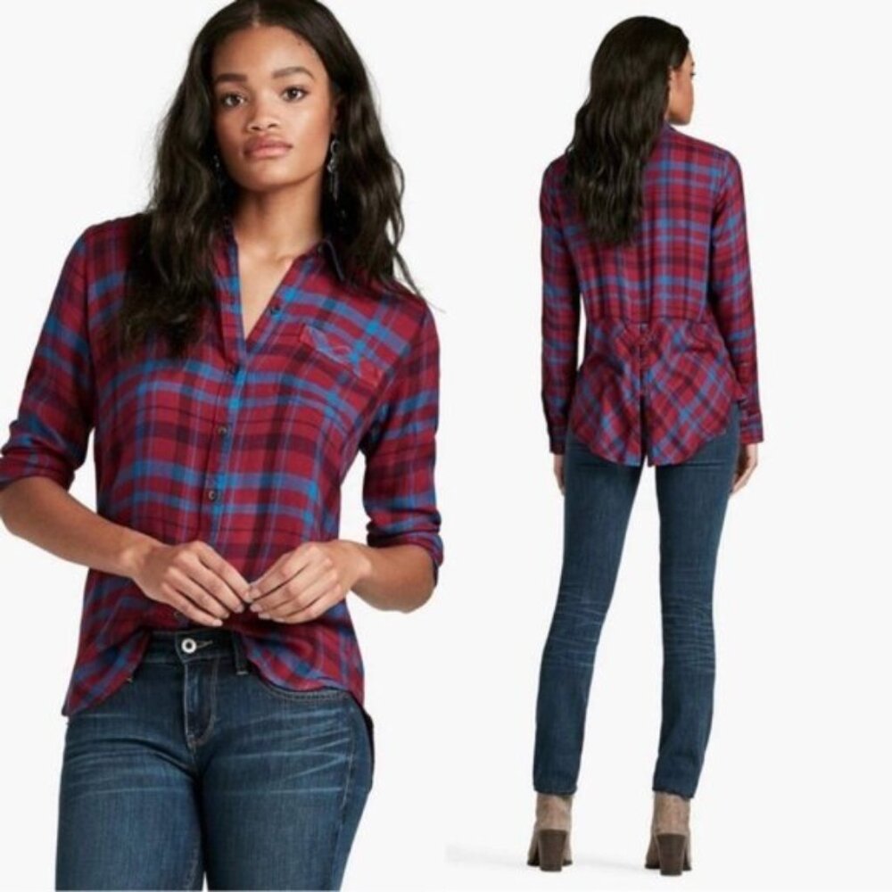 Lucky Brand | Bungalow Plaid Top "Burgandy Multi" | Size Small